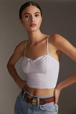 NWT Anthropologie Bustier Smocked Stripe Crop Tank in Purple White - Size: Small
